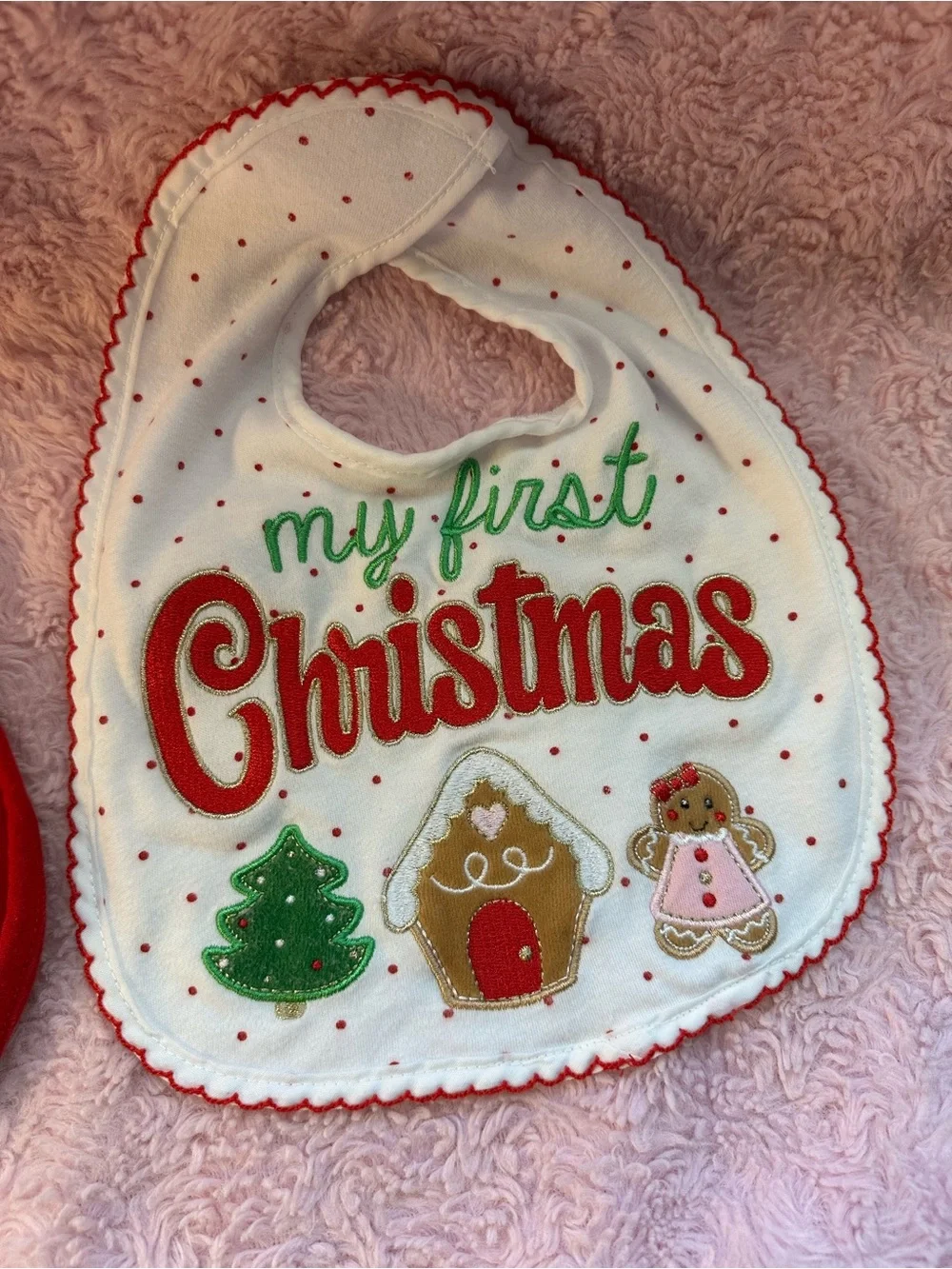 Baby Bib Set: Red and White 'My First Christmas' and ‘My First Visit From Santa’